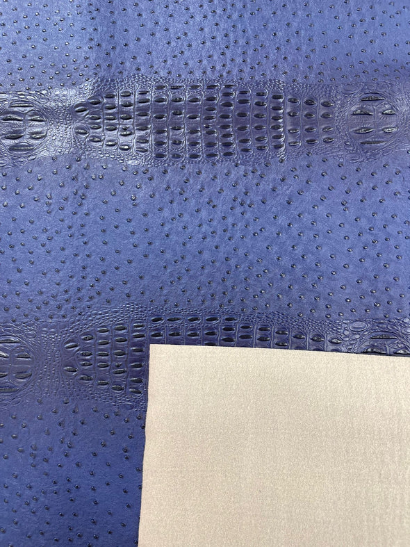 Navy Blue 54” Wide Gator/Ostrich Two Tone Fake Leather Upholstery, 3-D Crocodile Skin Texture Faux Leather Vinyl Fabric/By The Yard.