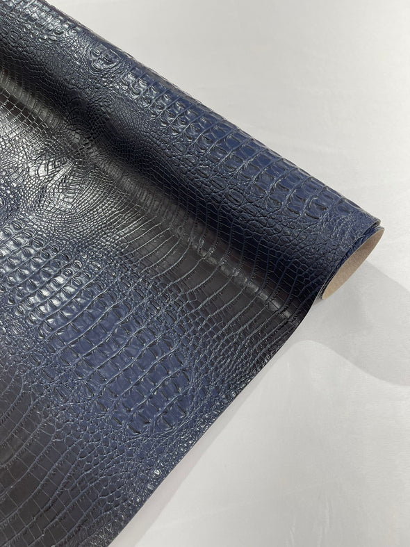 Navy Blue 54” Wide Gator Two Tone Fake Leather Upholstery, 3-D Crocodile Skin Texture Faux Leather PVC Vinyl Fabric Sold by The Yard.