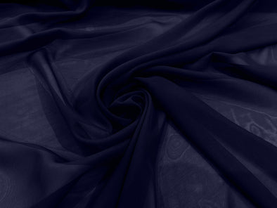 Navy Blue Polyester 58/60" Wide Soft Light Weight, Sheer, See Through Chiffon Fabric Sold By The Yard.