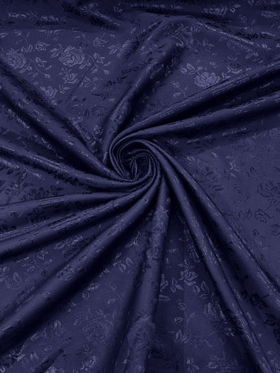 Navy Blue Polyester Roses/Floral Brocade Jacquard Satin Fabric/ Cosplay Costumes, Table Linen- Sold By The Yard.