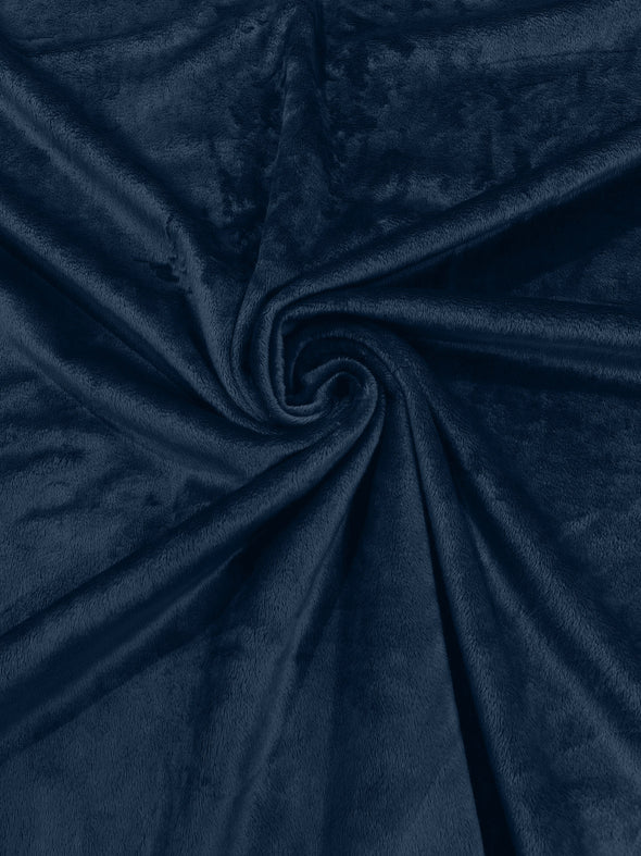 Navy Blue Minky Solid Silky Plush Faux Fur Fabric - Sold by the yard