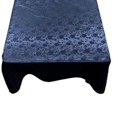 Navy Blue Square Tablecloth Roses Jacquard Satin Overlay for Small Coffee Table Seamless