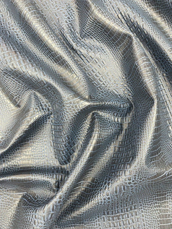 Crocodile Marine Vinyl 2 Tone Upholstery, Crocodile Skin Texture Faux Leather PVC Vinyl, 54" Wide.