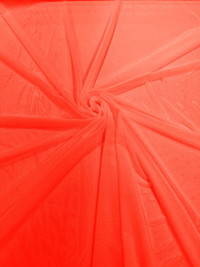 Neon Coral 58/60" Wide Solid Stretch Power Mesh Fabric Spandex/ Sheer See-Though/Sold By The Yard.