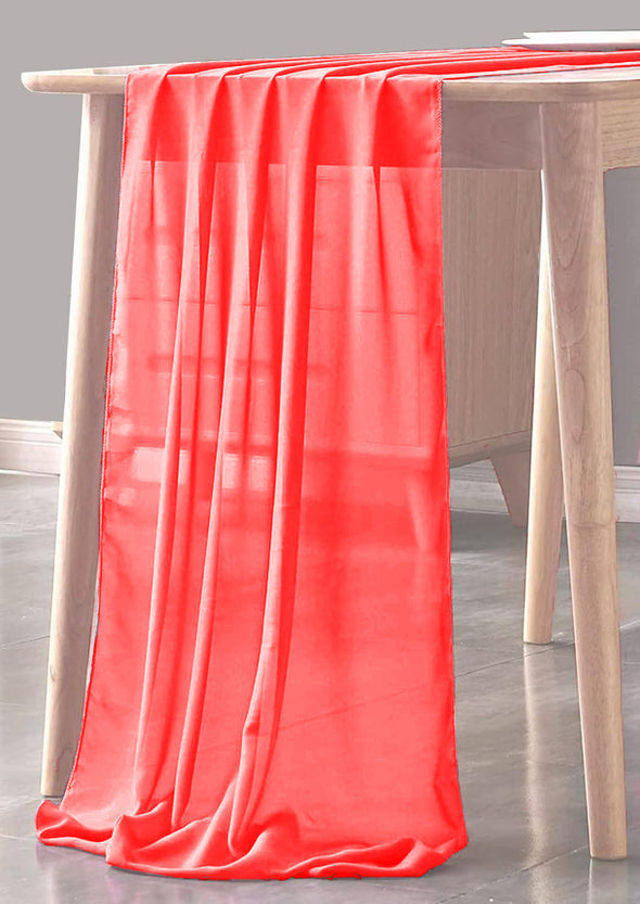 Neon Coral Sheer Table Runner for Wedding, Decorations for Birthday Parties, Banquets, Engagements.