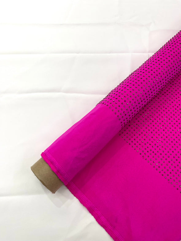 Neon Fuchsia Rhinestone 4 Way Nylon Spandex Fabric By The Yard.