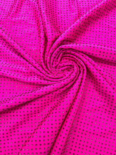 Neon Fuchsia Rhinestone 4 Way Nylon Spandex Fabric By The Yard.