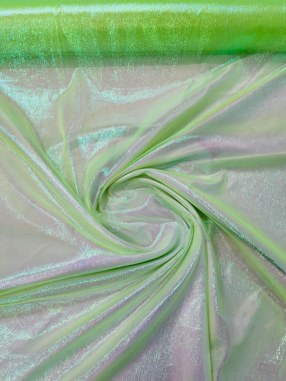 Neon Green Crush Iridescent Shimmer Organza Fabric 45” Wide, Sells by The Yard.