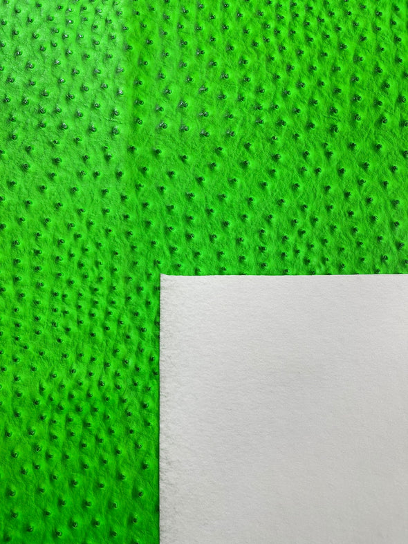 Neon Green 54” Wide Ostrich Fake Leather Upholstery, 3-D Ostrich Skin Texture Faux Leather PVC Vinyl Fabric Sold by The Yard.