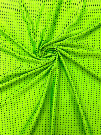 Neon Green Rhinestone 4 Way Nylon Spandex Fabric By The Yard.