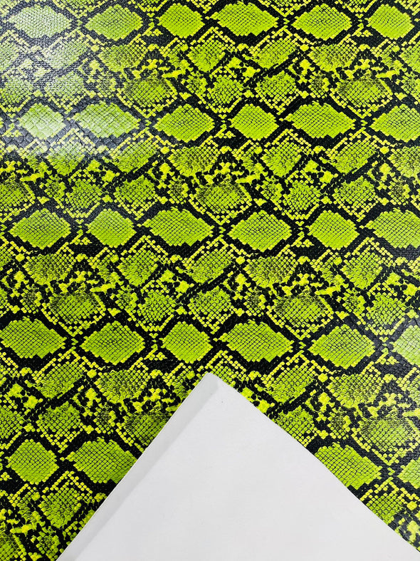 Neon Green 54" Wide Snake Fake Leather Upholstery, 3D Viper Snake Skin Texture Faux Leather PVC Vinyl Fabric by The Yard.