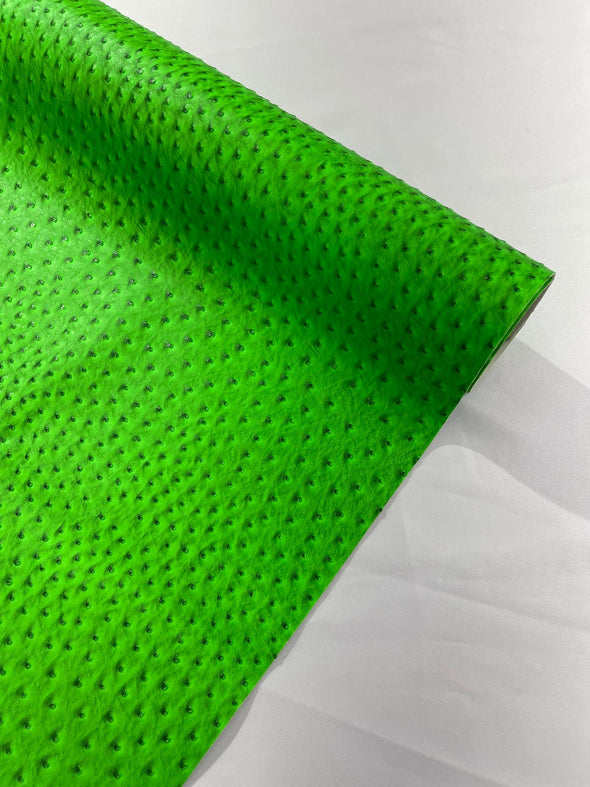 Neon Green 54” Wide Ostrich Fake Leather Upholstery, 3-D Ostrich Skin Texture Faux Leather PVC Vinyl Fabric Sold by The Yard.