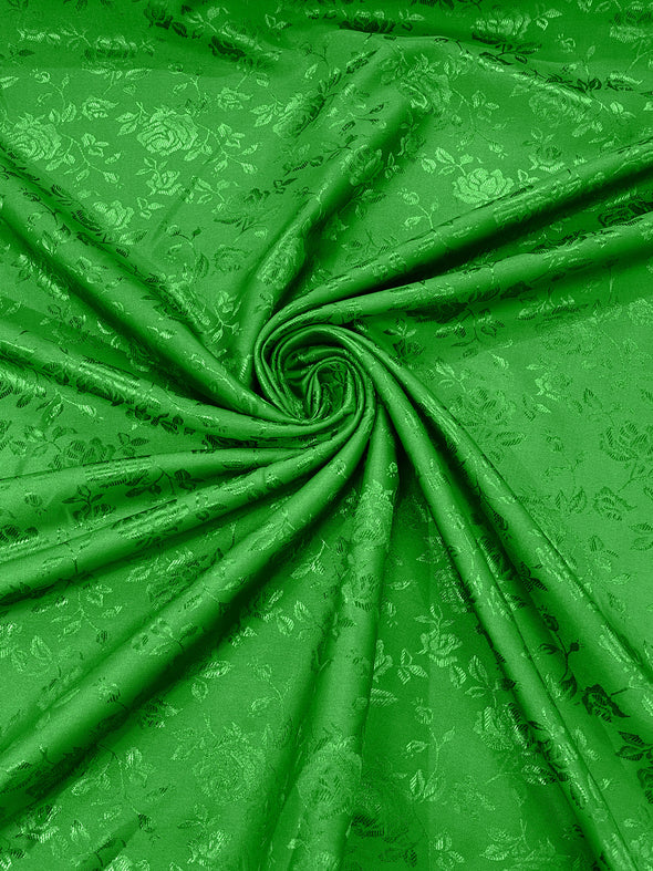 Neon Green Polyester Roses/Floral Brocade Jacquard Satin Fabric/ Cosplay Costumes, Table Linen- Sold By The Yard.