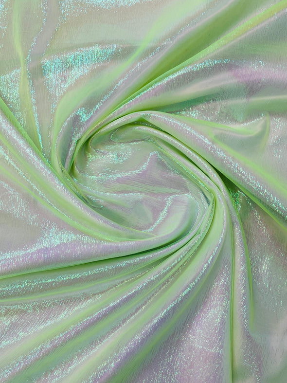 Neon Green Crush Iridescent Shimmer Organza Fabric 45” Wide, Sells by The Yard.