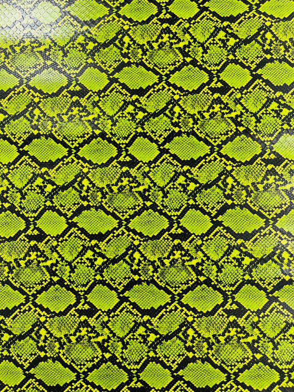 Neon Green 54" Wide Snake Fake Leather Upholstery, 3D Viper Snake Skin Texture Faux Leather PVC Vinyl Fabric by The Yard.