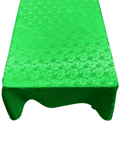 Neon Green Roses Jacquard Satin Rectangular Tablecloth Seamless/Party Supply.