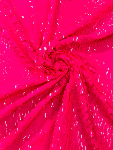 Neon Hot Pink  Round Sequin Paillette On Hot Pink Mesh Fabric/ 54 Inches Wide/Cosplays Fabric/Prom/Backdrops