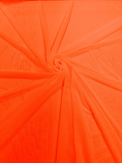 Neon Orange 58/60" Wide Solid Stretch Power Mesh Fabric Spandex/ Sheer See-Though/Sold By The Yard.