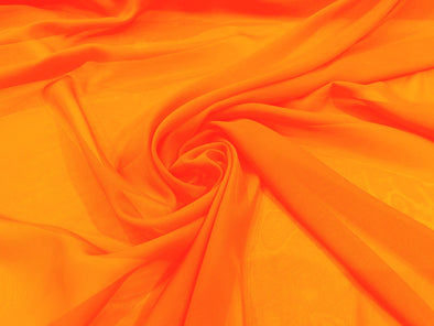 Neon Orange Polyester 58/60" Wide Soft Light Weight, Sheer, See Through Chiffon Fabric Sold By The Yard.