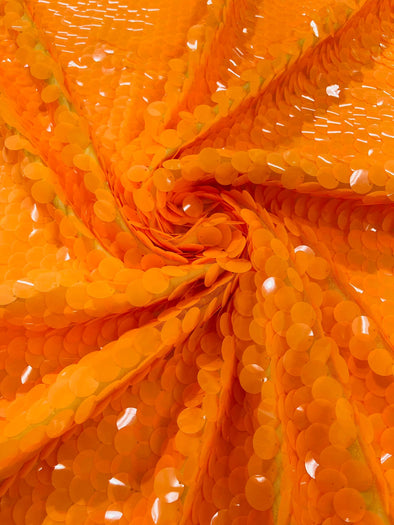 Neon Orange Round Sequin Paillette On Orange Mesh Fabric/ 54 Inches Wide/Cosplays Fabric/Prom/Backdrops