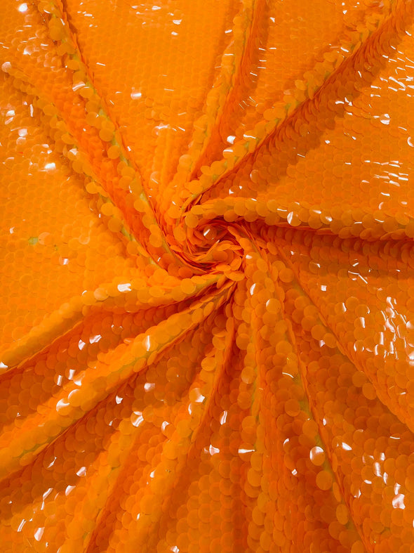 Neon Orange Round Sequin Paillette On Orange Mesh Fabric/ 54 Inches Wide/Cosplays Fabric/Prom/Backdrops