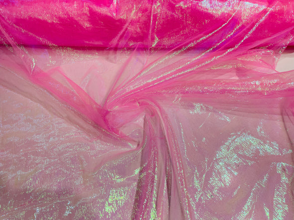 Neon Pink Crush Iridescent Shimmer Organza Fabric 45” Wide, Sells by The Yard.