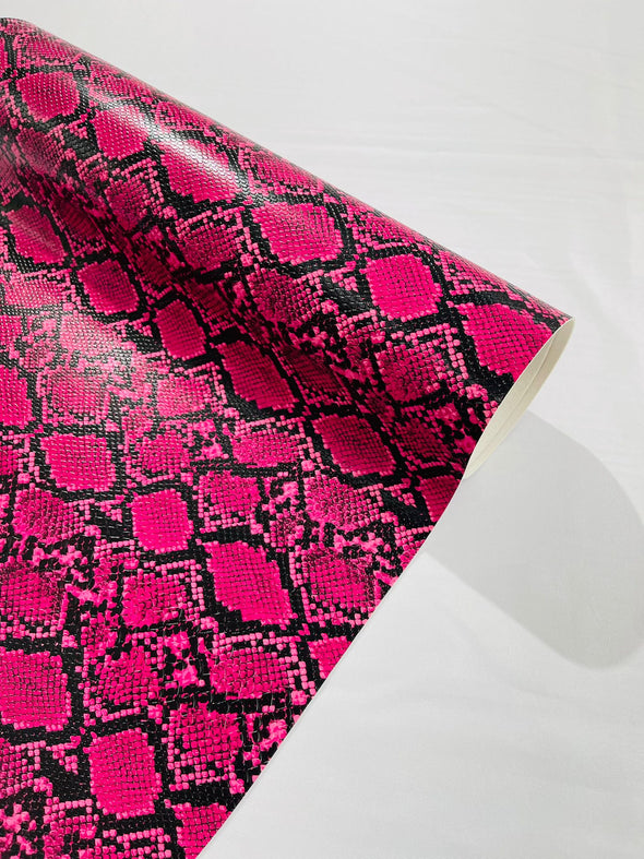 Neon Pink 54" Wide Snake Fake Leather Upholstery, 3D Viper Snake Skin Texture Faux Leather PVC Vinyl Fabric by The Yard.