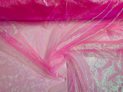 Neon Pink Crush Iridescent Shimmer Organza Fabric 45” Wide, Sells by The Yard.