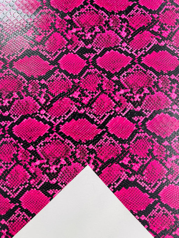 Neon Pink 54" Wide Snake Fake Leather Upholstery, 3D Viper Snake Skin Texture Faux Leather PVC Vinyl Fabric by The Yard.