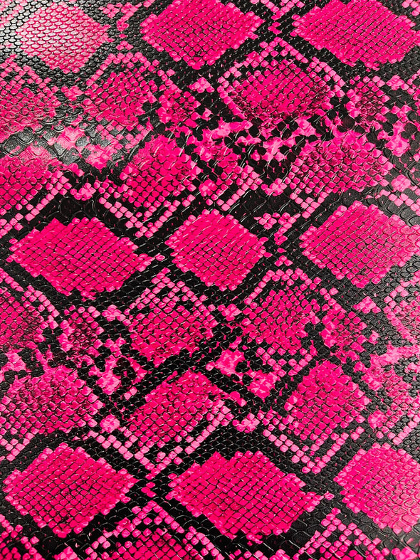 Neon Pink 54" Wide Snake Fake Leather Upholstery, 3D Viper Snake Skin Texture Faux Leather PVC Vinyl Fabric by The Yard.