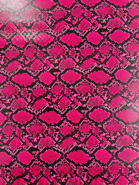 Neon Pink 54" Wide Snake Fake Leather Upholstery, 3D Viper Snake Skin Texture Faux Leather PVC Vinyl Fabric by The Yard.