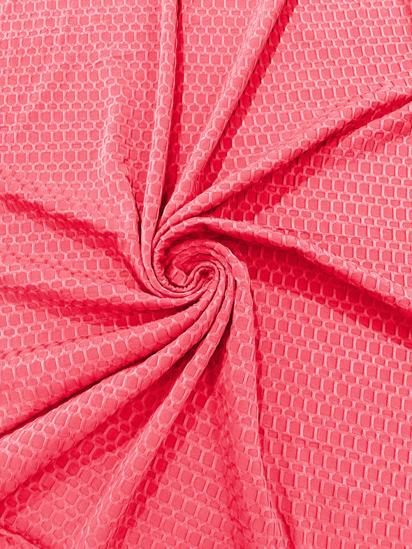 Neon Pink Honeycomb 4-Way Stretch Knit Fabric for Leggings, Athletic Wear, Work Out Gear, Biker Fabric