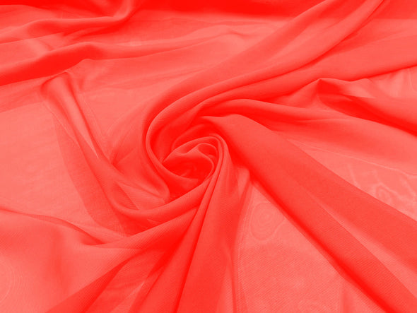 Neon Pink Polyester 58/60" Wide Soft Light Weight, Sheer, See Through Chiffon Fabric Sold By The Yard.