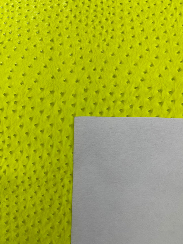 Neon Yellow 54” Wide Ostrich Fake Leather Upholstery, 3-D Ostrich Skin Texture Faux Leather PVC Vinyl Fabric Sold by The Yard.