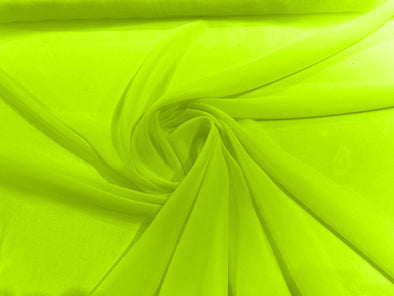 Neon Yellow Polyester 58/60" Wide Soft Light Weight, Sheer, See Through Chiffon Fabric Sold By The Yard.