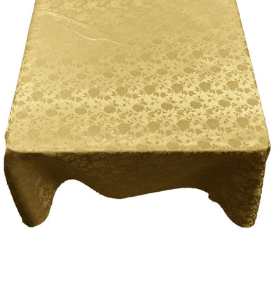 Neutro Gold Square Tablecloth Roses Jacquard Satin Overlay for Small Coffee Table Seamless