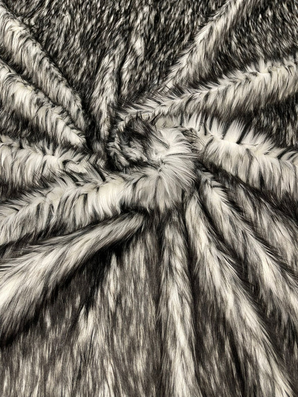 Off White- Black Husky Faux Fur, 2 Tone Shaggy Faux Fur 60" Wide.