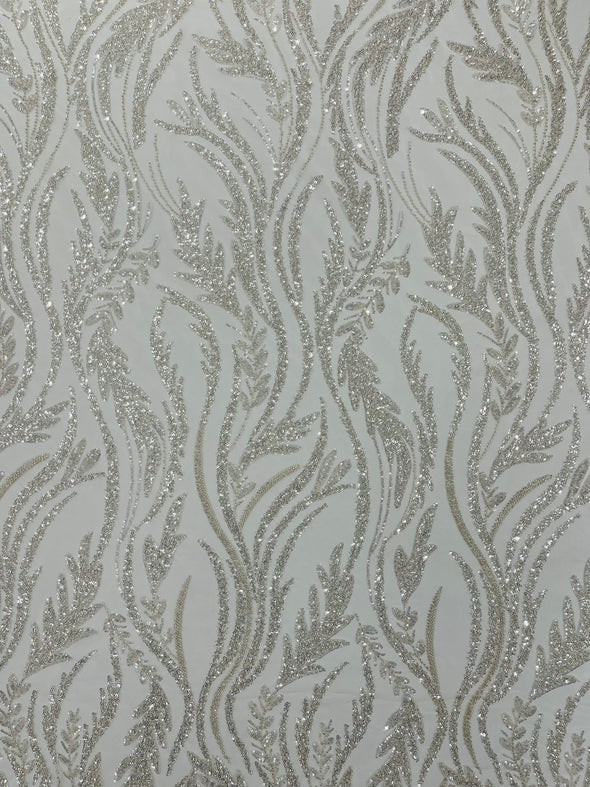 Luxury Festival Beaded Vine Lace Fabric, Sold by The Yard.