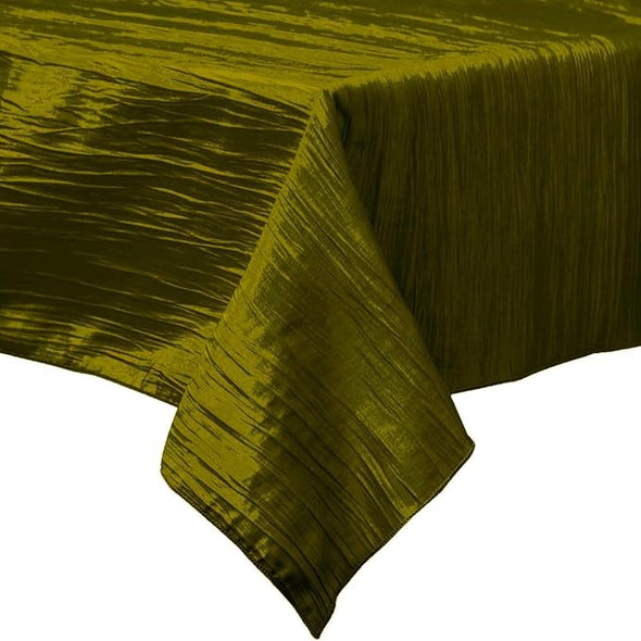 Olive Green Rectangular Light Weight Accordion Design Crushed Taffeta Seamless Table Overlay.