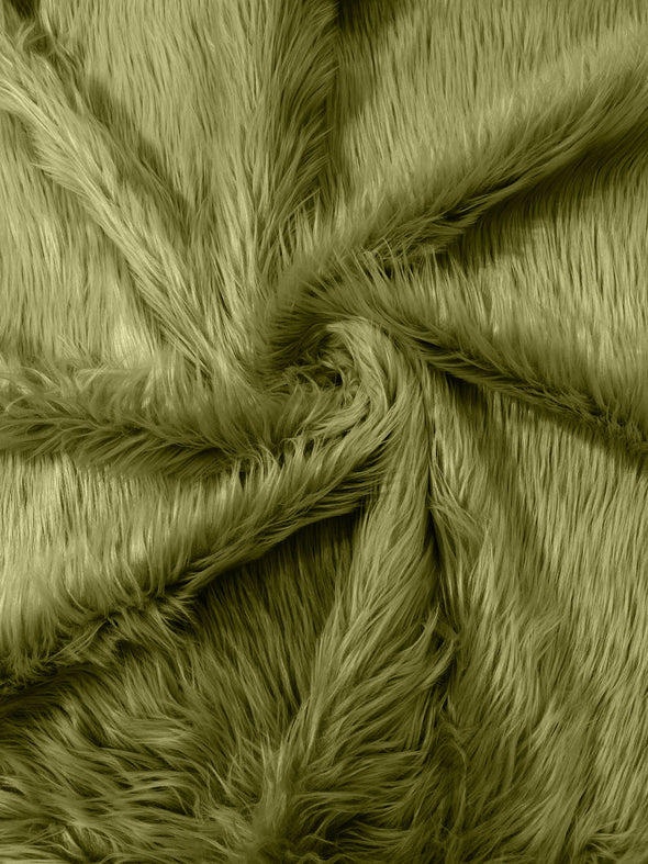 Olive Green Long Pile Soft Faux Fur Fabric for Fur suit, Cosplay Costume, Photo Prop, Trim, Throw Pillow, Crafts.