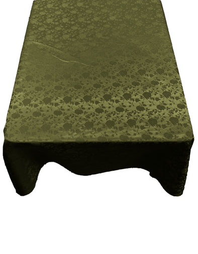 Olive Green Roses Jacquard Satin Rectangular Tablecloth Seamless/Party Supply.