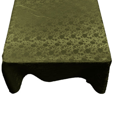 Olive Green Square Tablecloth Roses Jacquard Satin Overlay for Small Coffee Table Seamless