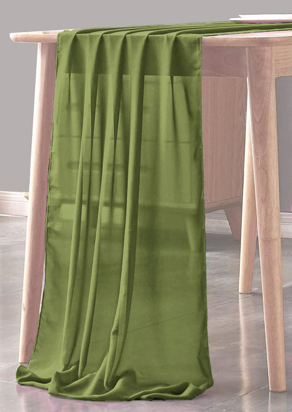 Olive Green Sheer Table Runner for Wedding, Decorations for Birthday Parties, Banquets, Engagements.