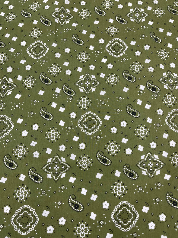 Olive 58/59" Wide 65% Polyester 35 Percent Poly Cotton Bandanna Print Fabric, Good for Face Mask Covers, Sold By The Yard