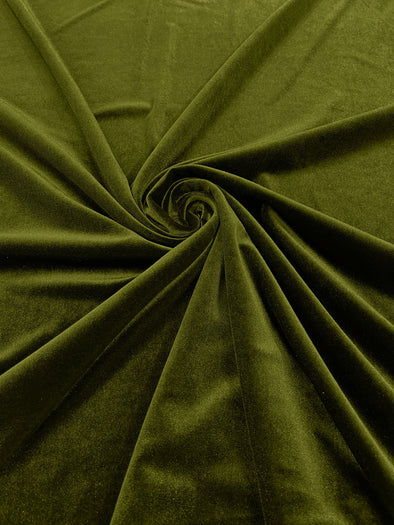 Olive 60" Wide 90% Polyester 10 percent Spandex Stretch Velvet Fabric for Sewing Apparel Costumes Craft, Sold By The Yard.