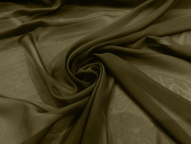 Olive Polyester 58/60" Wide Soft Light Weight, Sheer, See Through Chiffon Fabric Sold By The Yard.