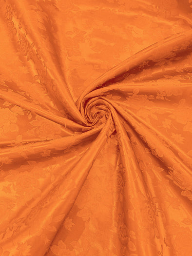 Orange Polyester Big Roses/Floral Brocade Jacquard Satin Fabric/ Cosplay Costumes, Table Linen- Sold By The Yard