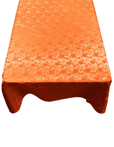 Orange Roses Jacquard Satin Rectangular Tablecloth Seamless/Party Supply.