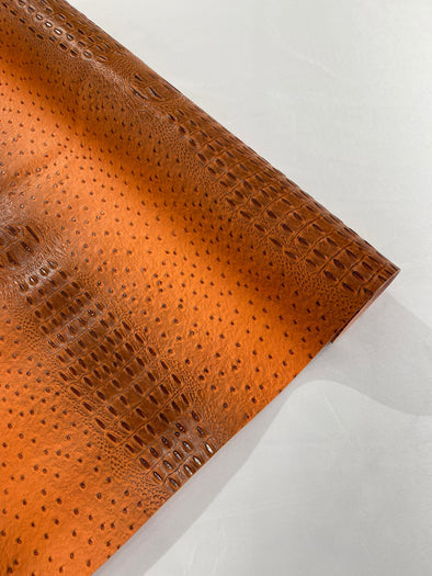 Orange 54” Wide Gator/Ostrich Two Tone Fake Leather Upholstery, 3-D Crocodile Skin Texture Faux Leather Vinyl Fabric/By The Yard.