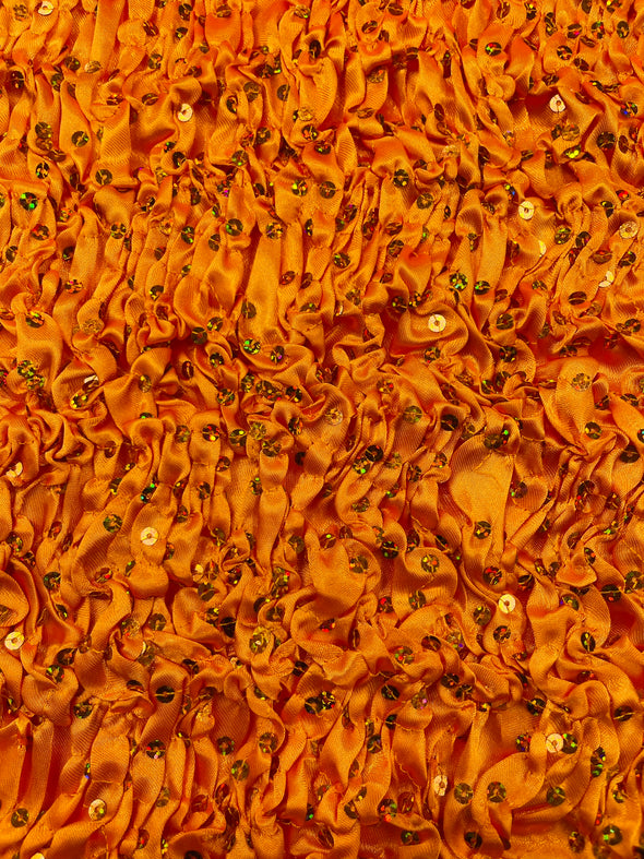 Pleated Stretch Satin Ruffle lace Trim With Hologram Sequin/24" Wide/Sold By The Yard.